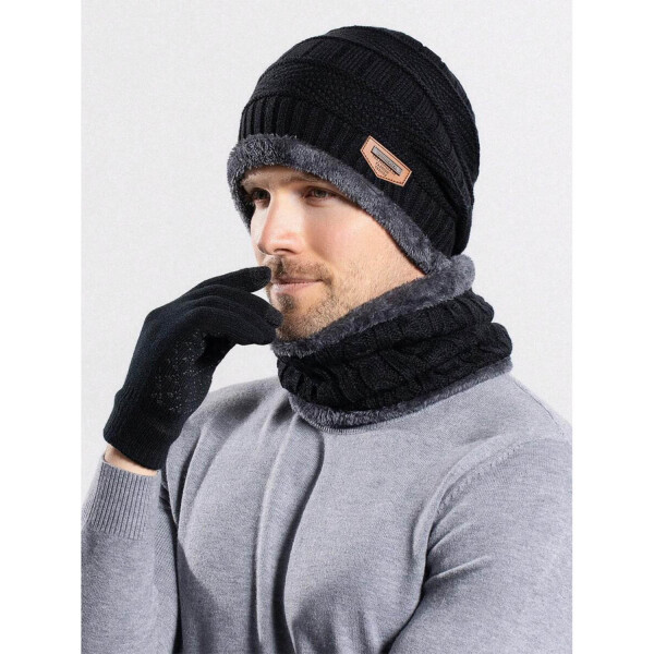 Kit Set Invierno Gorro Bufanda Cuello Guantes Abrigo Unisex ® Color Variante Negro