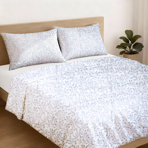 Juego Sábanas 2 Plazas Home Class Estampado 180 Hilos 100% Algodón 10-1 HOJAS AZUL