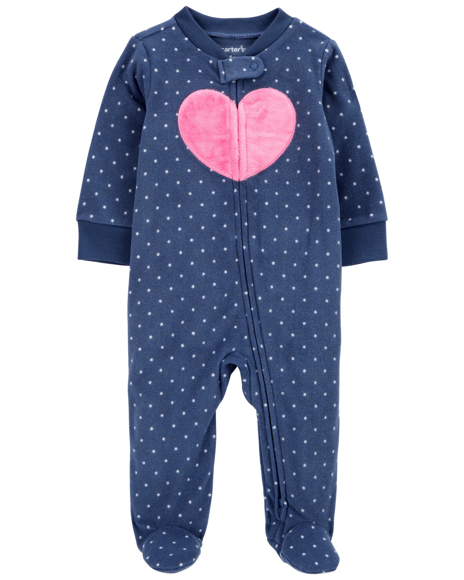 Pijama una pieza de micropolar, con pie, estampa corazón Sin color
