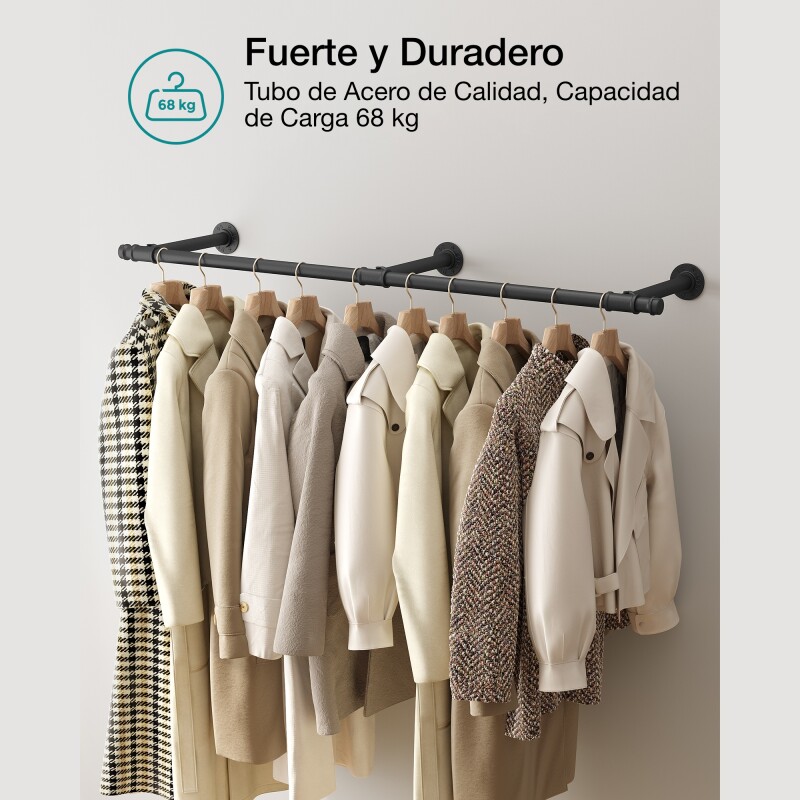 SONGMICS Perchero de Pared Negro – Ahorrador de Espacio para Lavandería y Habitaciones Sin Color