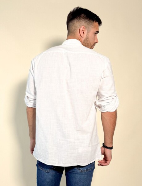 Camisa Hercules con cuello mao de lino y algodón Blanco