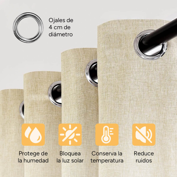 Cortina 100% Blackout 2Paños 140x220 Textura Lino Doble Faz Variante Color Beige