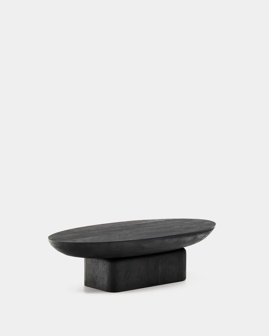 Mesa de centro Ovak de madera maciza de acacia con acabado negro FSC 100% 140 x 70 cm Mesa de centro Ovak de madera maciza de acacia con acabado negro FSC 100% 140 x 70 cm