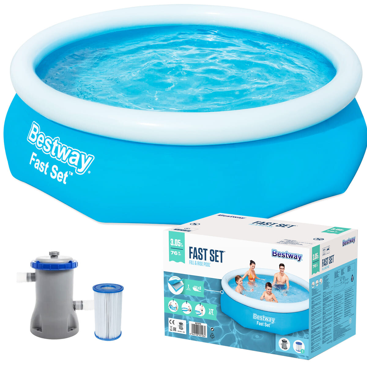 Piscina Bestway Gomón 3638 Lts 305x76 Cm Con Bomba - Azul 