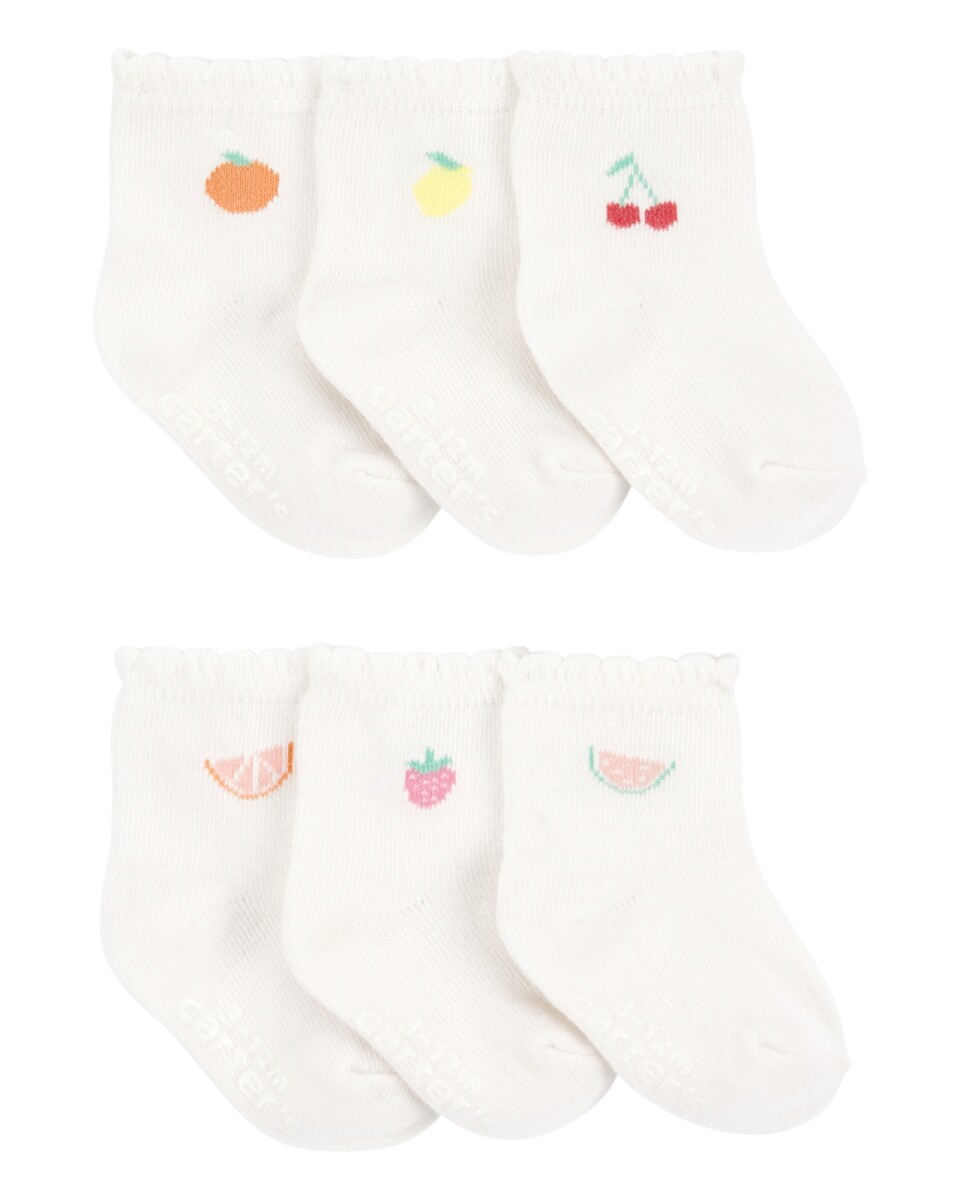 Pack seis pares de medias de algodón, diseño frutas 