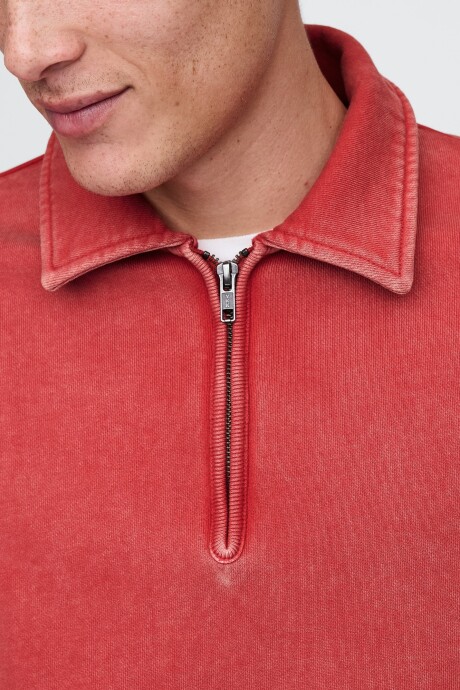 Buzo Deportivo Sin Felpa Medio Cierre Hombre Washed Red