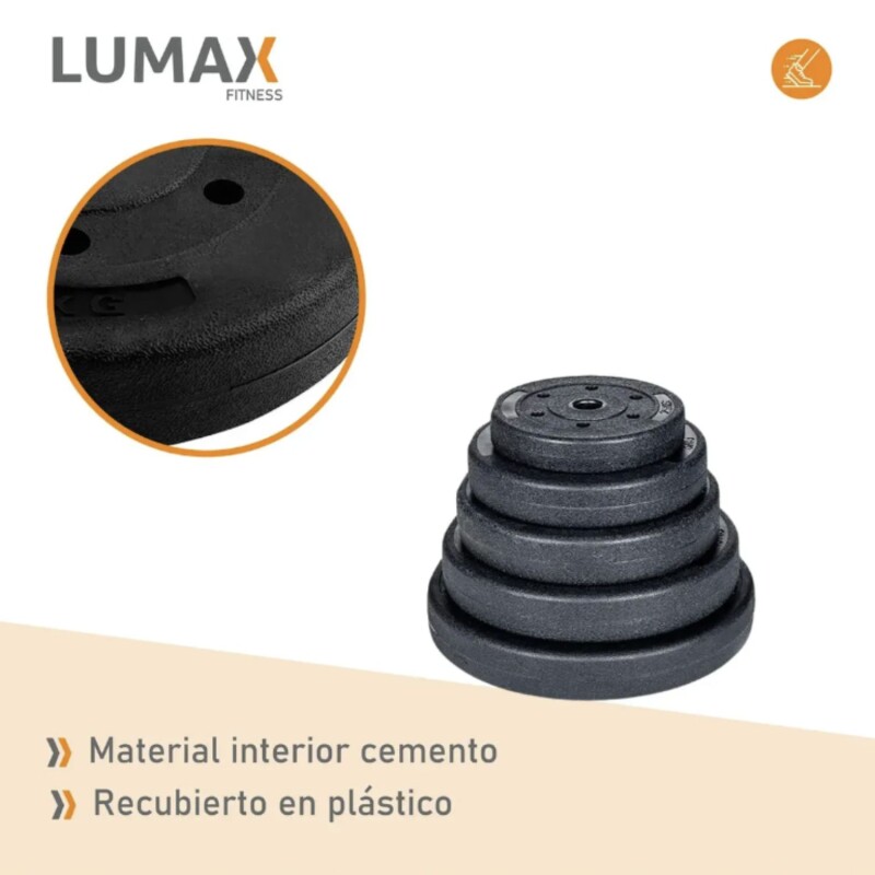 Set 2 Mancuernas Lumax + Barra 2 en 1 + 30kg Discos Pesas Rojo