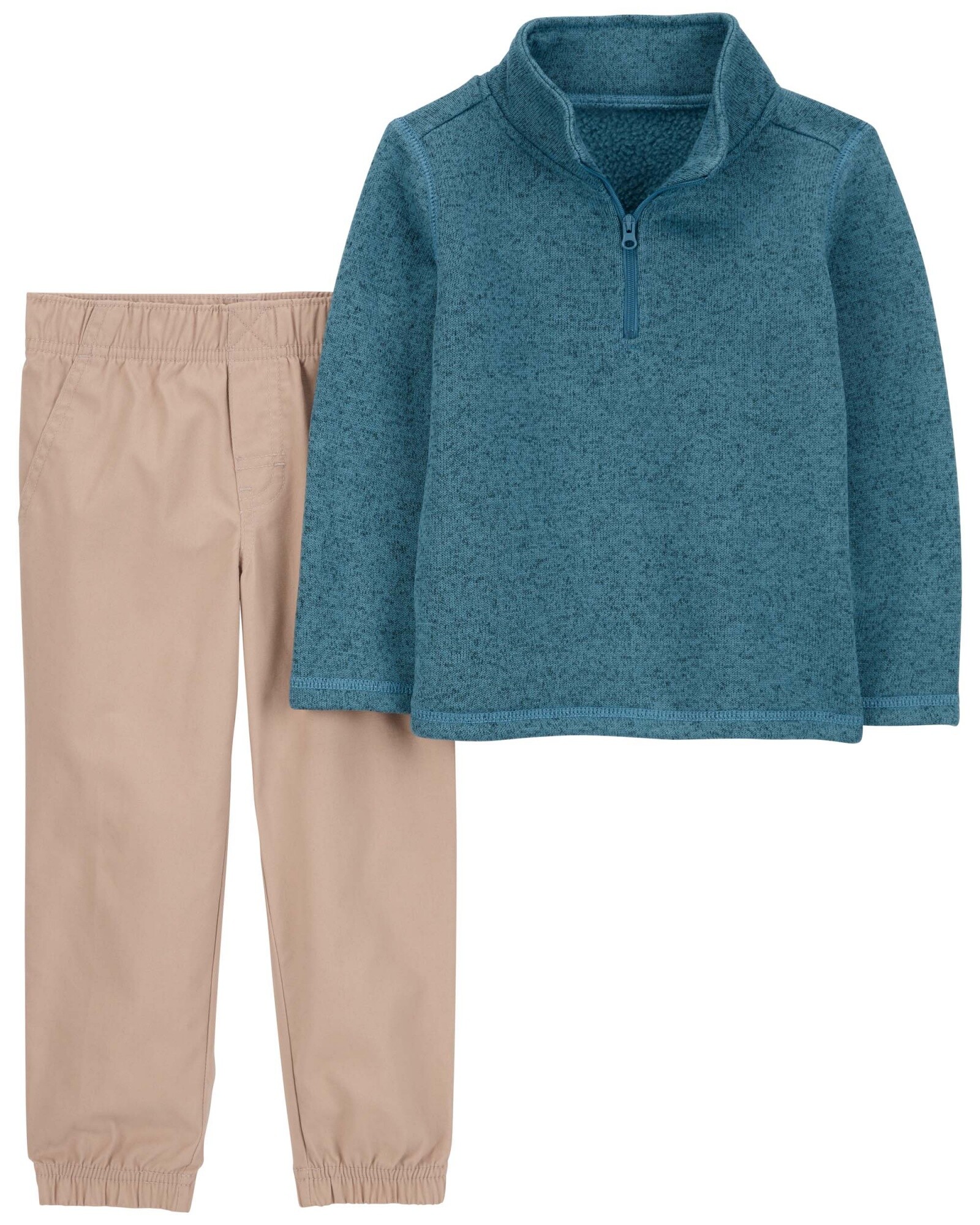 Set dos piezas, pantalón de lona y buzo forrado en sherpa con cuarto cierre Sin color
