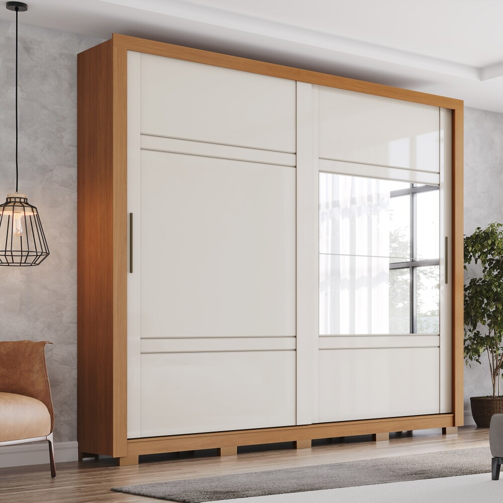ROPERO SINTRA 2 PUERTAS 4 CAJONES INTERNOS CON ESPEJO GUARDARROPA CLOSET ARMARIO OFF WHITE