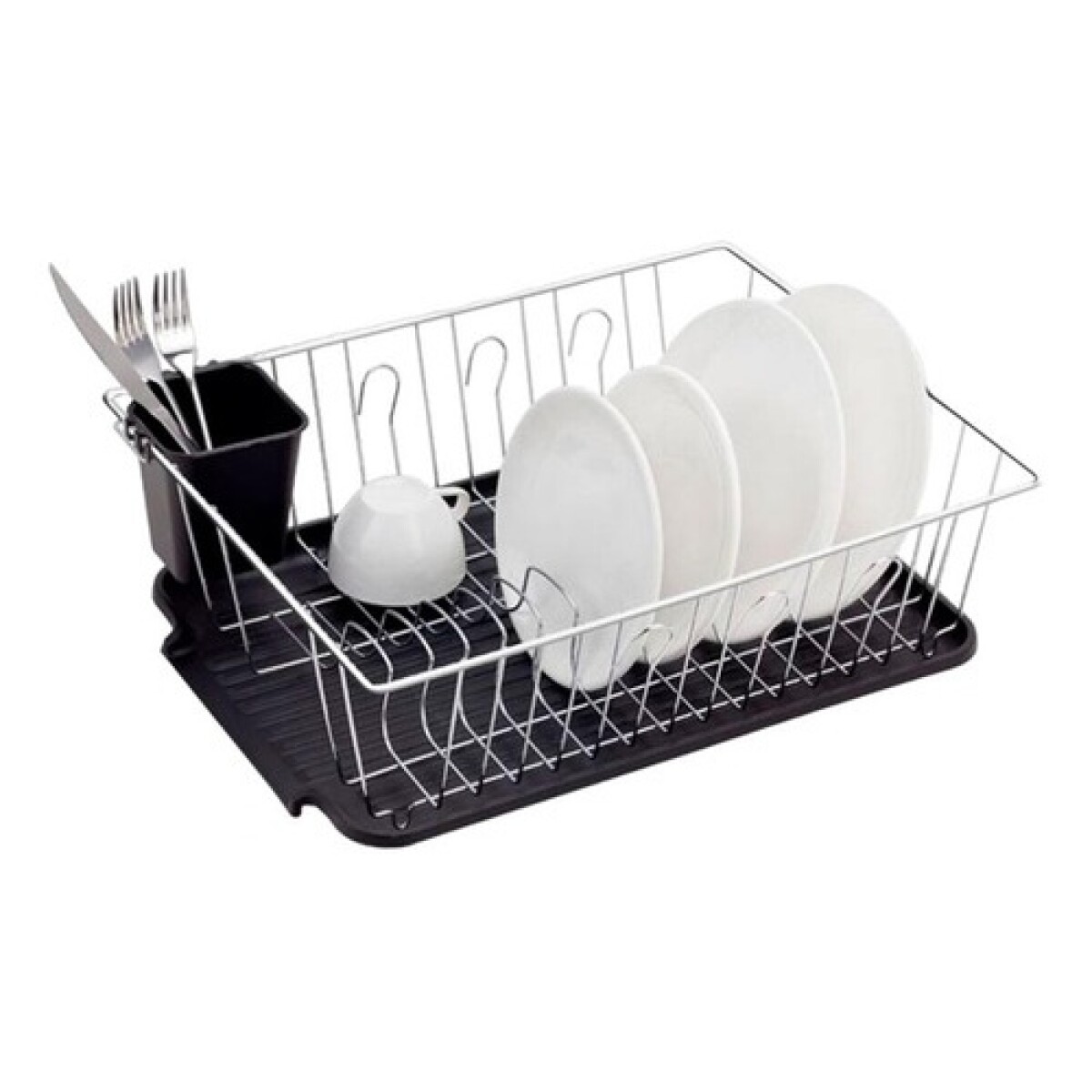 Escurridor para platos Selecta cromado con bandeja y cubiertero - Negro 