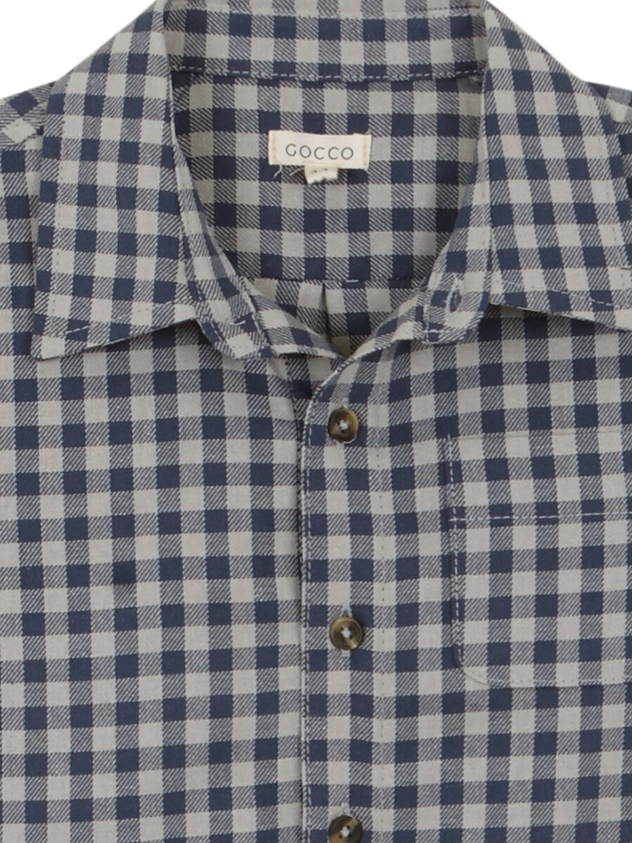 Camisa De Cuadros Con Smo Azul Medio Oscuro