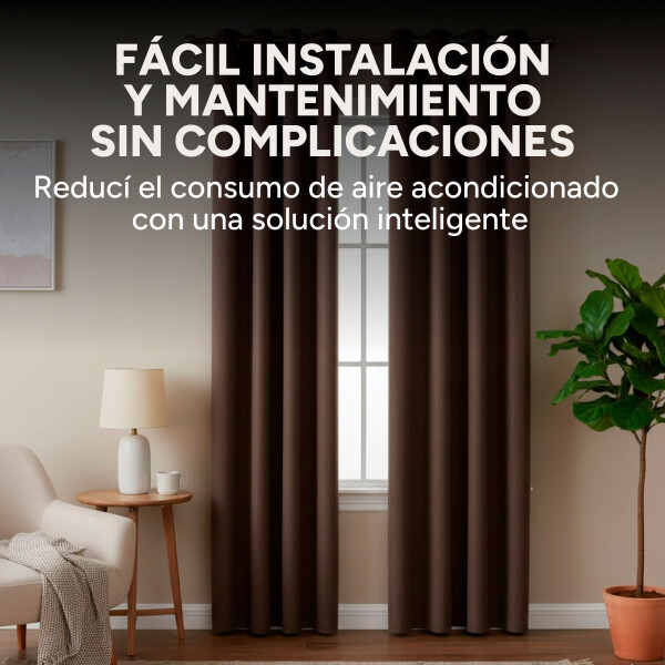 Cortina Blackout 100% Engomada Termica Set 2 Paños Tipo Lino Color Marrón Café