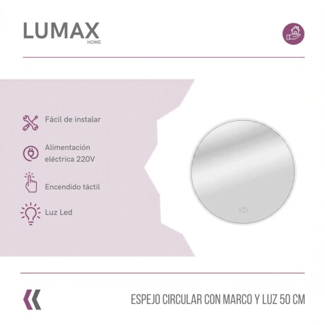 Espejo Lumax Doddy redondo con marco y luz 50cm Blanco