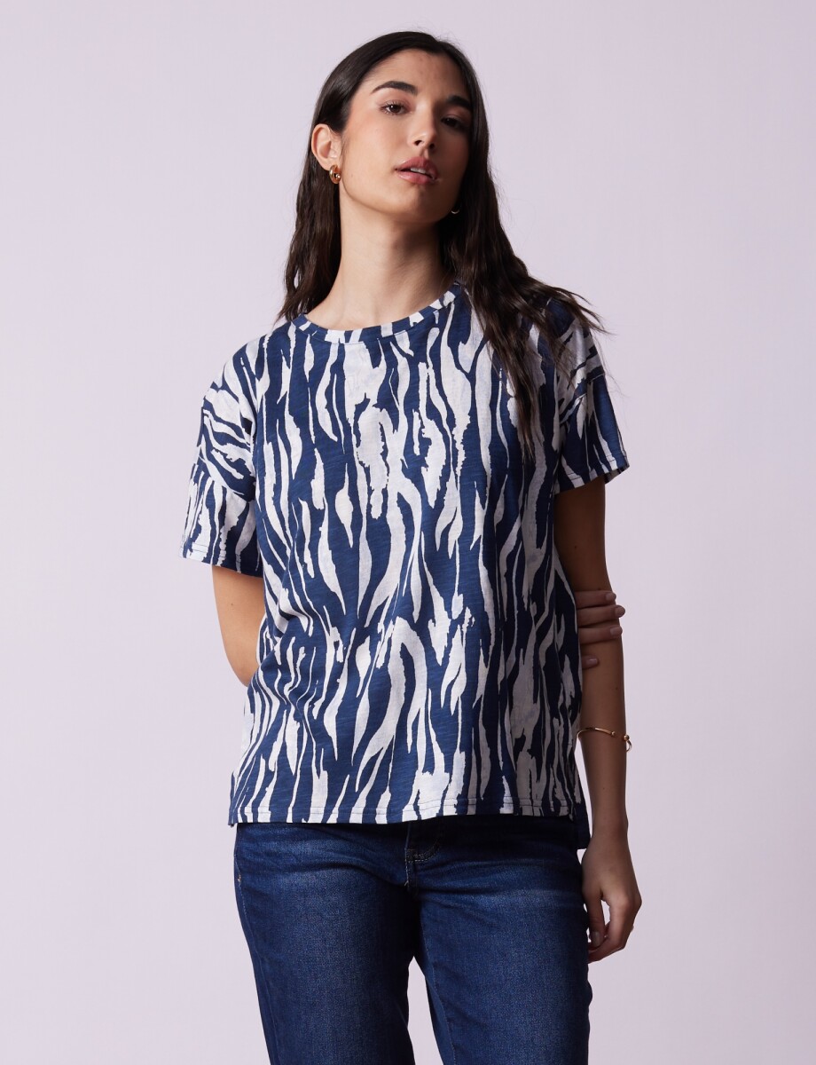 Remera Algodon Print - Azul/blanco 