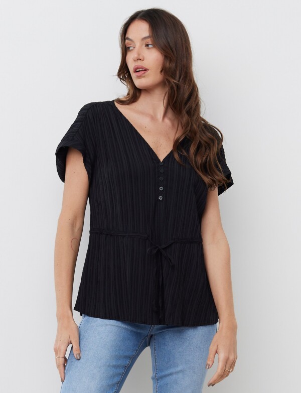 Blusa Algodon Escote V NEGRO