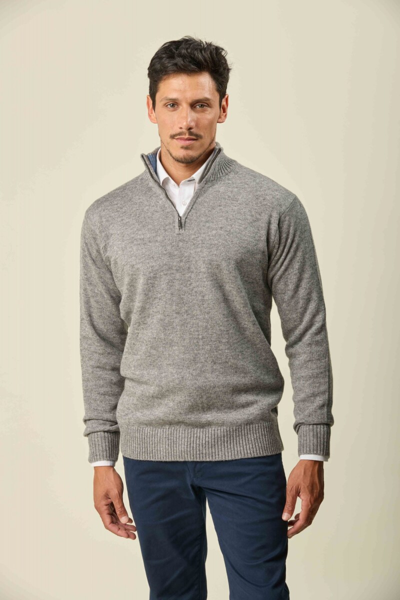 Buzo Lambswool Medio Cierre - Gris Medio 