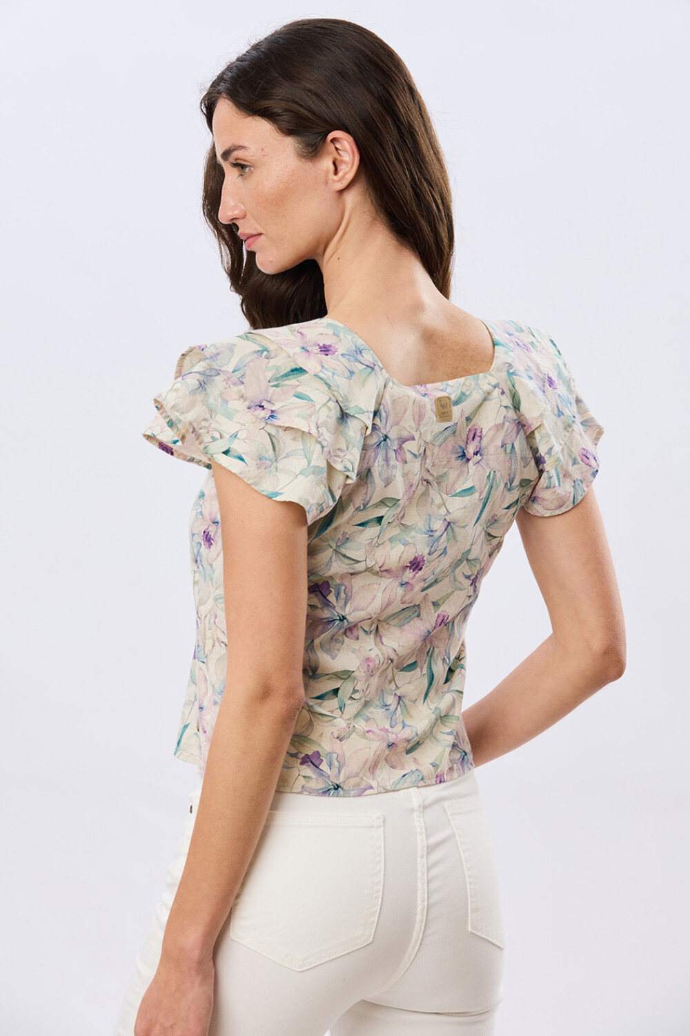 CAMISA DE LINO ESTAMPADA Lila