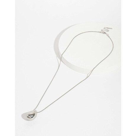 Collar Largo Con Dije Metálico Plateado Rodio