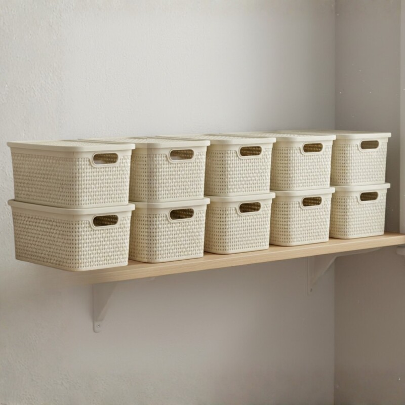 Set x10 caja simil ratán 4 lts BEIGE