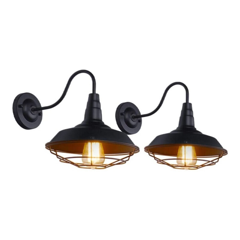 Pack X2 Aplique Galponero Jaula Industrial Vintage Spot 36cm Negro