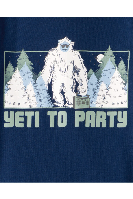 Pijama cuatro piezas de algodón, dos remeras manga larga y dos pantalones, diseño Yeti Sin color