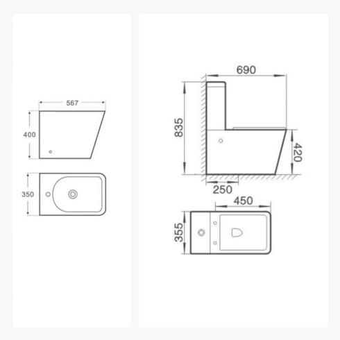 Juego De Inodoro, Tapa Cierre Suave, Mochila Y Bidet Con Transferencia, Linea Hazen, Aqualia BLANCO