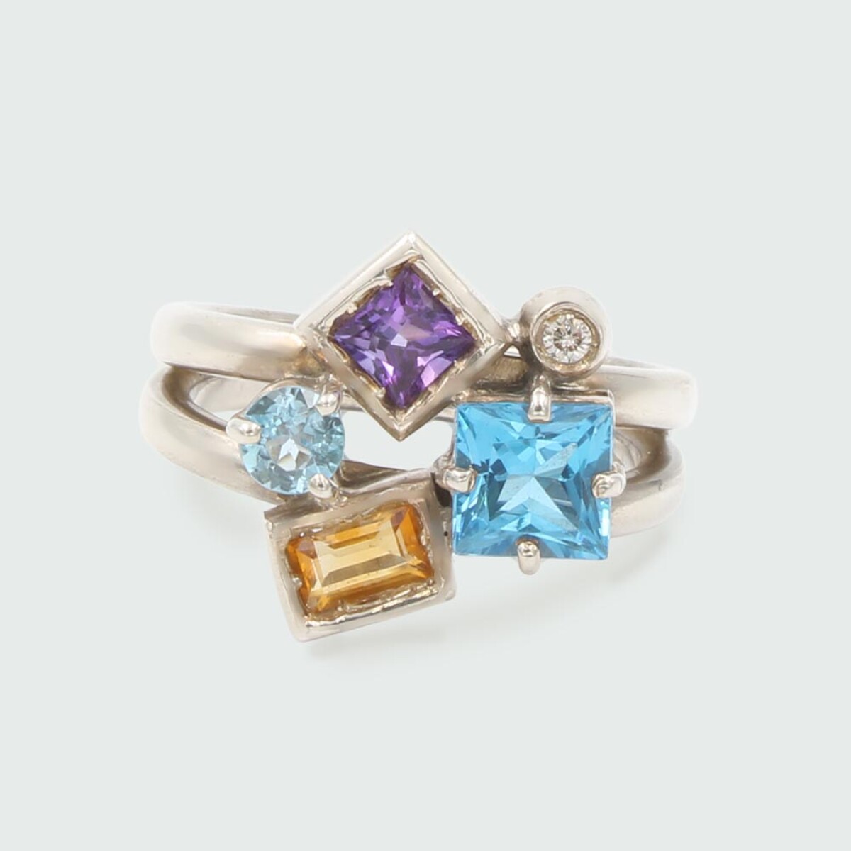 Anillo Paola de MOON en plata 925 con brillante y piedras semipreciosas 