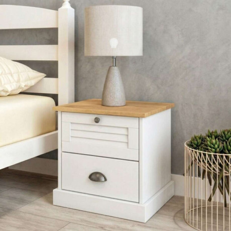 Mesa de Luz 2 Cajones Li­nea Valenciana Blanco