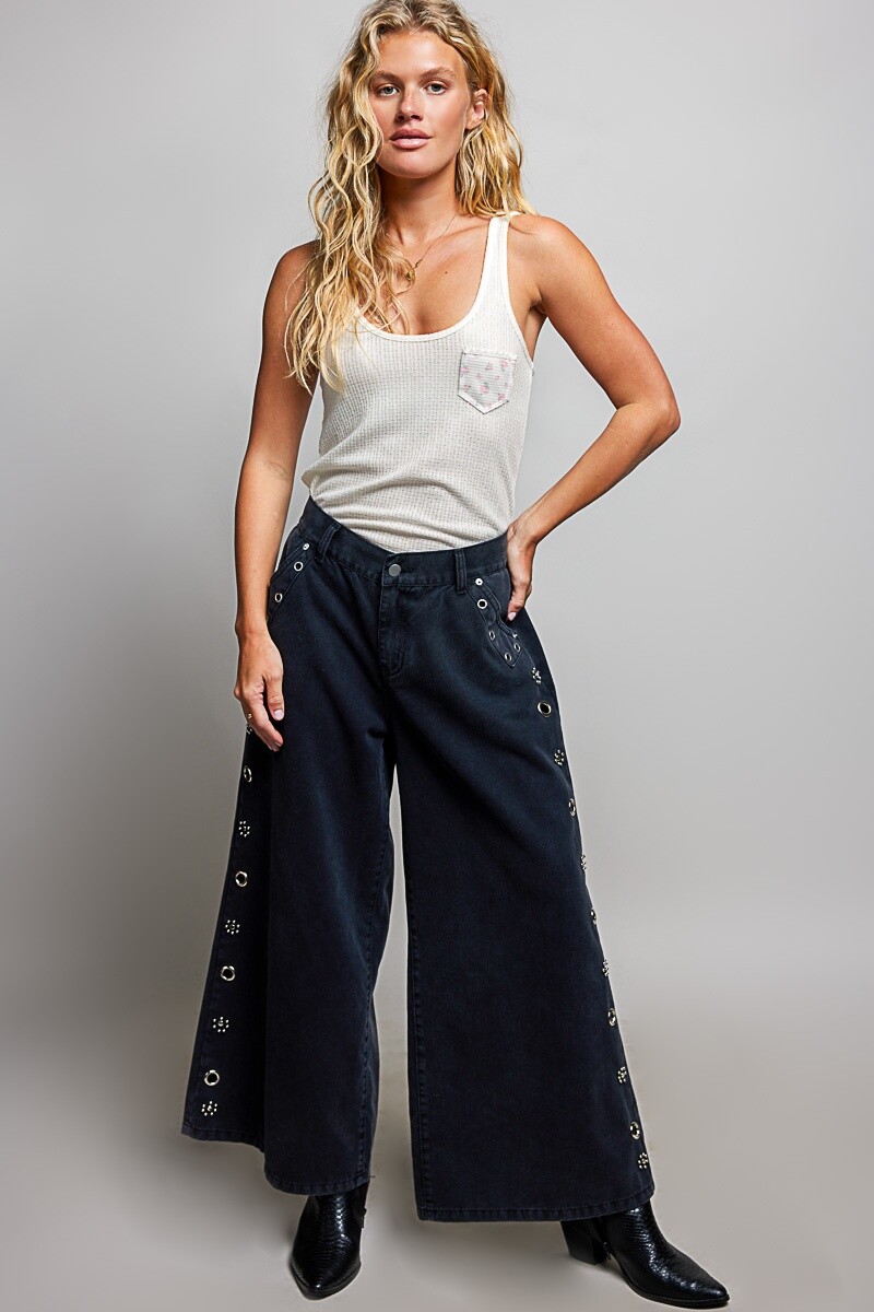 PANTALON DENIM ANCHO Negro