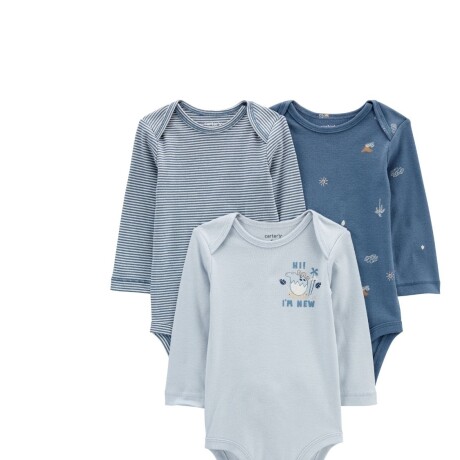 Pack X3 Bodies Carters Manga Larga Algodón AZUL