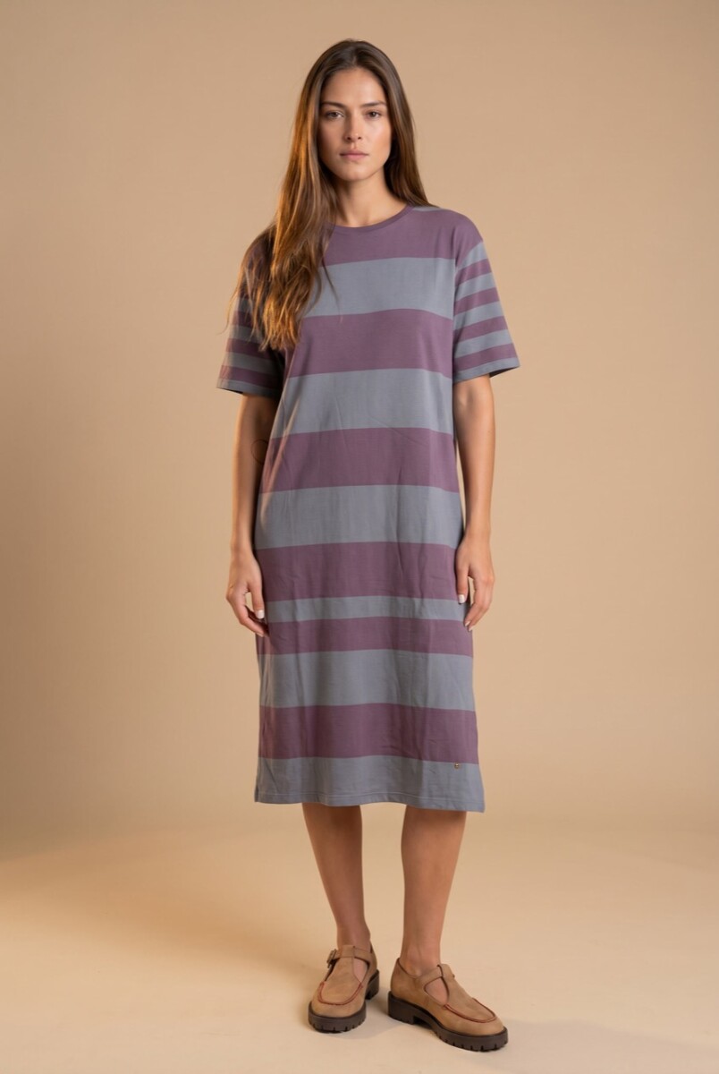 Vestido Tejido A Rayas - Lavanda 