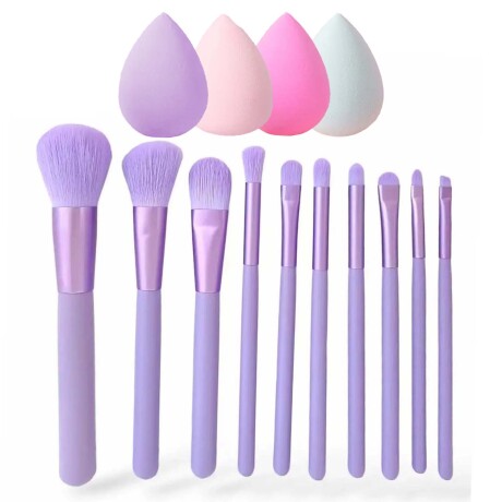 Set Maquillaje 10 Brochas y Pinceles c/ Estuche + Esponjas Violeta
