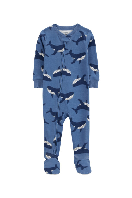 Pijama una pieza de algodón, con pie, diseño ballenas Sin color