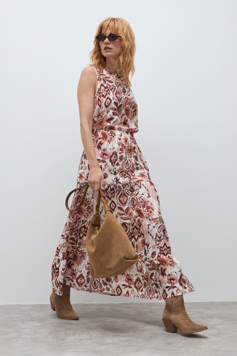 Maxi falda estampa floral boho - lacre 
