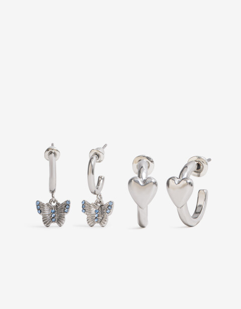 Aros Argollas Set Con Dijes Aros Argolla Set Mariposa - Plateado Rodio