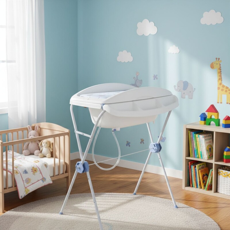Bañito Catre Plegable para Bebe con Cambiador Bebesit Shower Azul