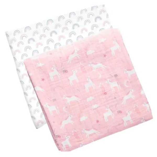 Set x2 sabanas muselina XL stephen joseph rosa unicornio