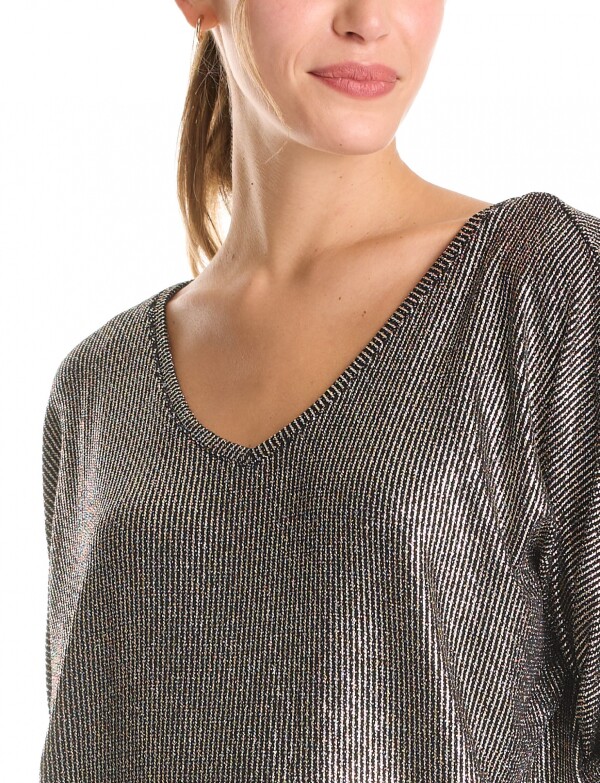 Blusa Metalizada Escote V NEGRO/DORADO