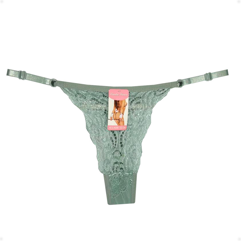 Tanga Colaless Ajustable De Encaje Verde