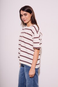 Remera Algodon Lavado Rayada Marron Marron