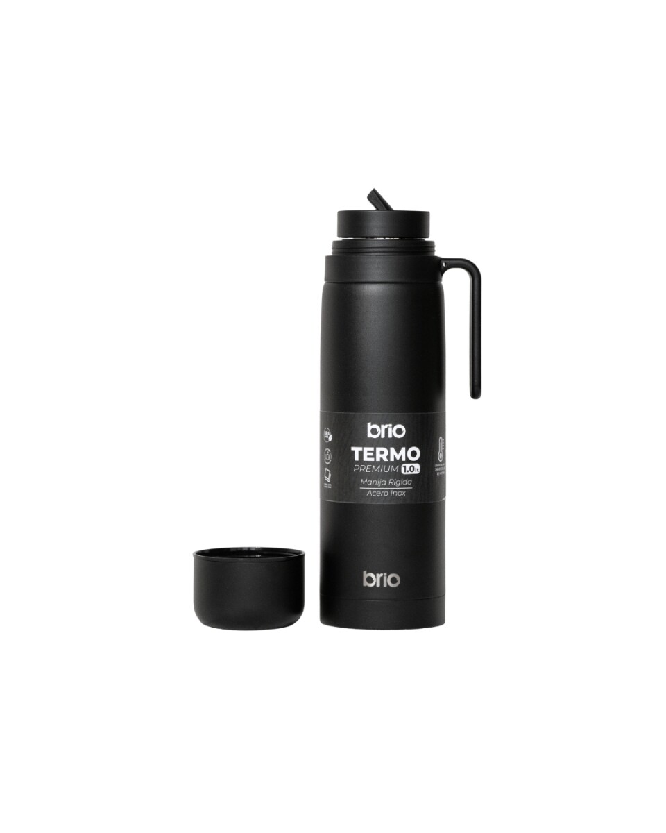 Termo brio premium 1 litro con pico cebador en acero inox - Negro 