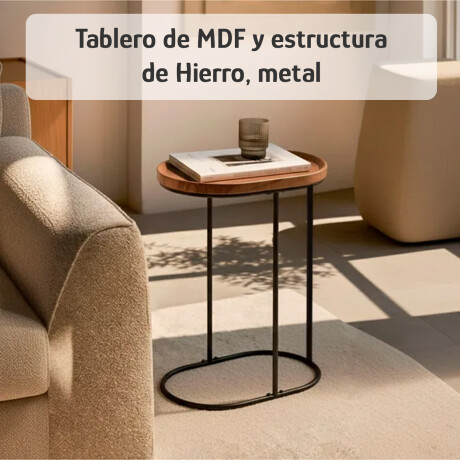 Mesa Auxiliar Ovalada Madera Metal 45,5x30x60cm Dis Moderno Marrón Oscuro