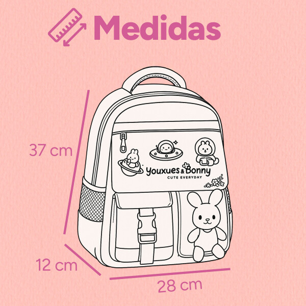 Mochila Kawaii Escolar Infantil Diseño Peluche Conejito Color Violeta