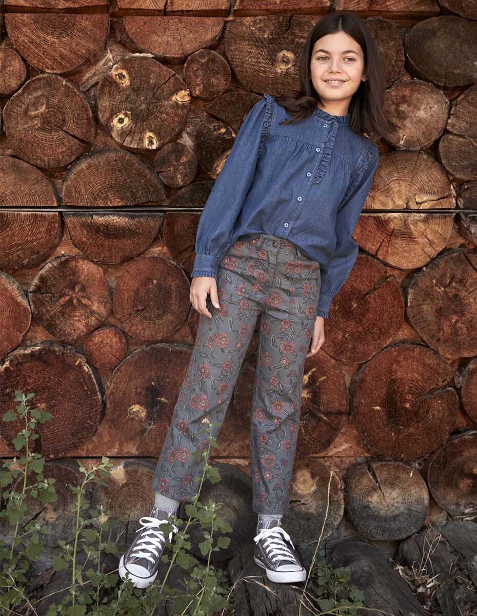 Pantalon De Twill Estampado - Petroleo 