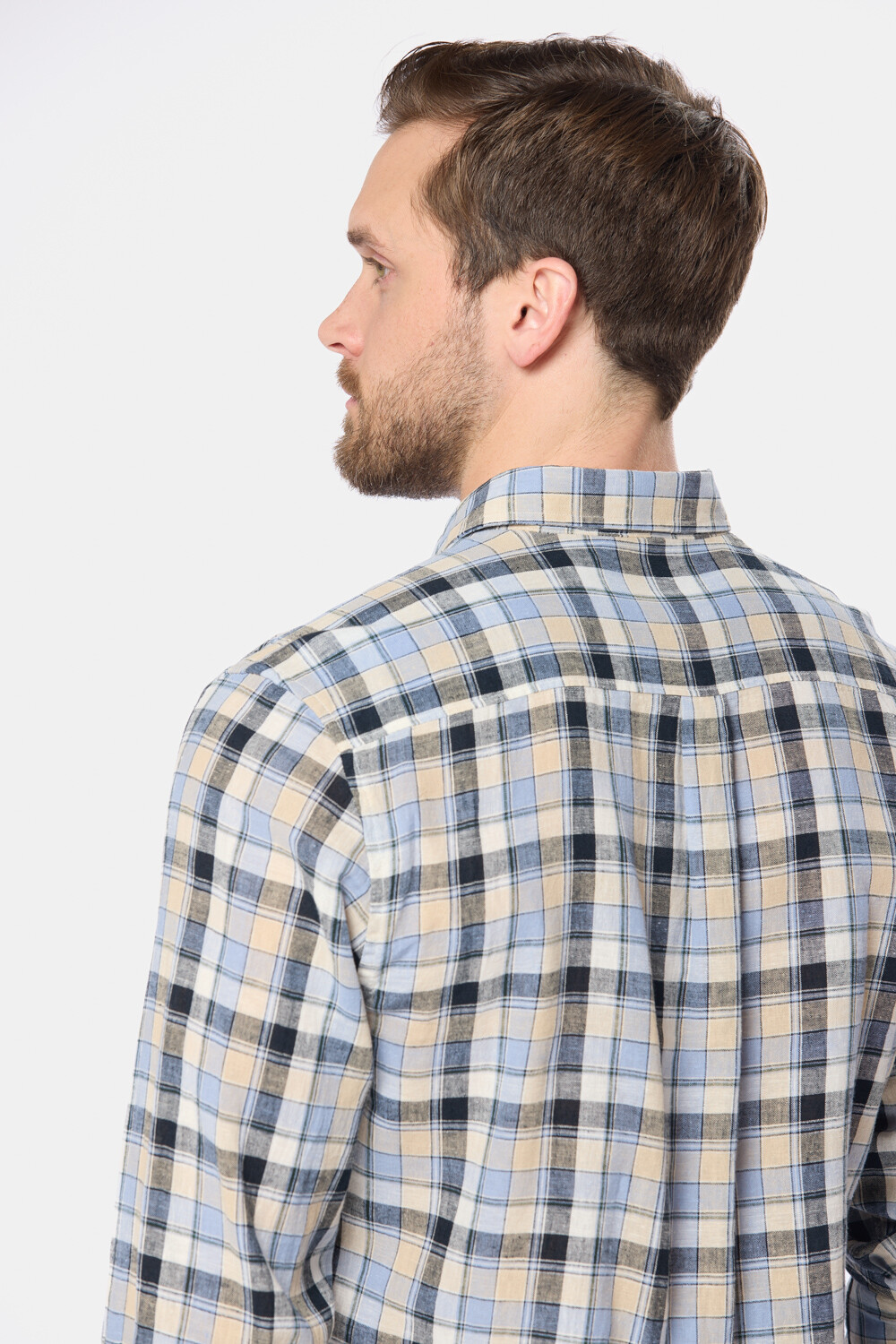 CAMISA DE LINO A CUADROS Azul