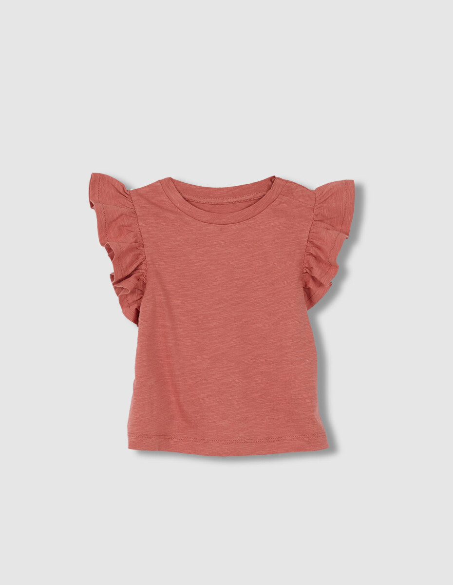 Camiseta Con Vuelo En Las Mangas - Coral 