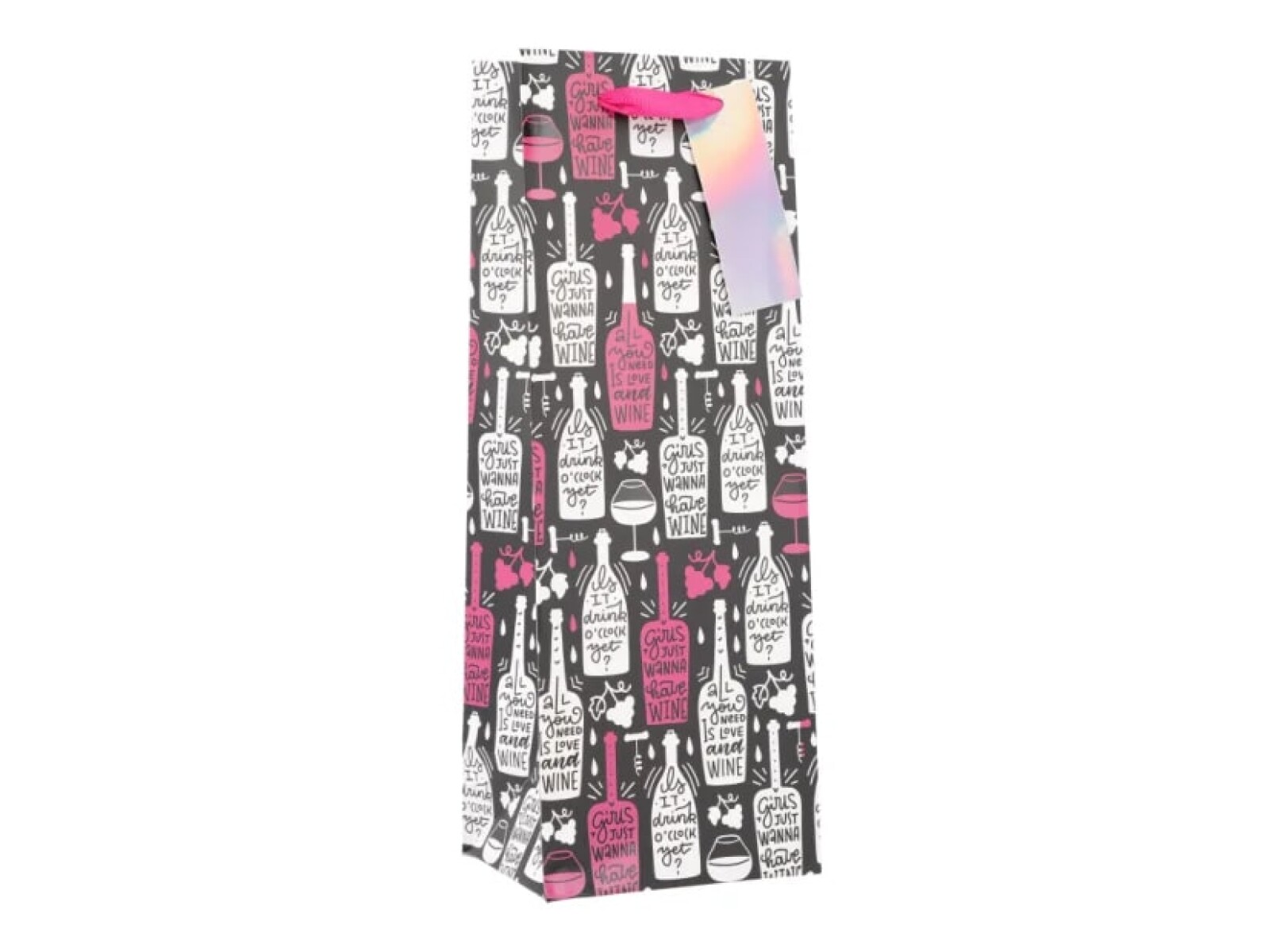Bolsa para Botella Top Botellas con diseños - Negra con botellas rosas y blancas 