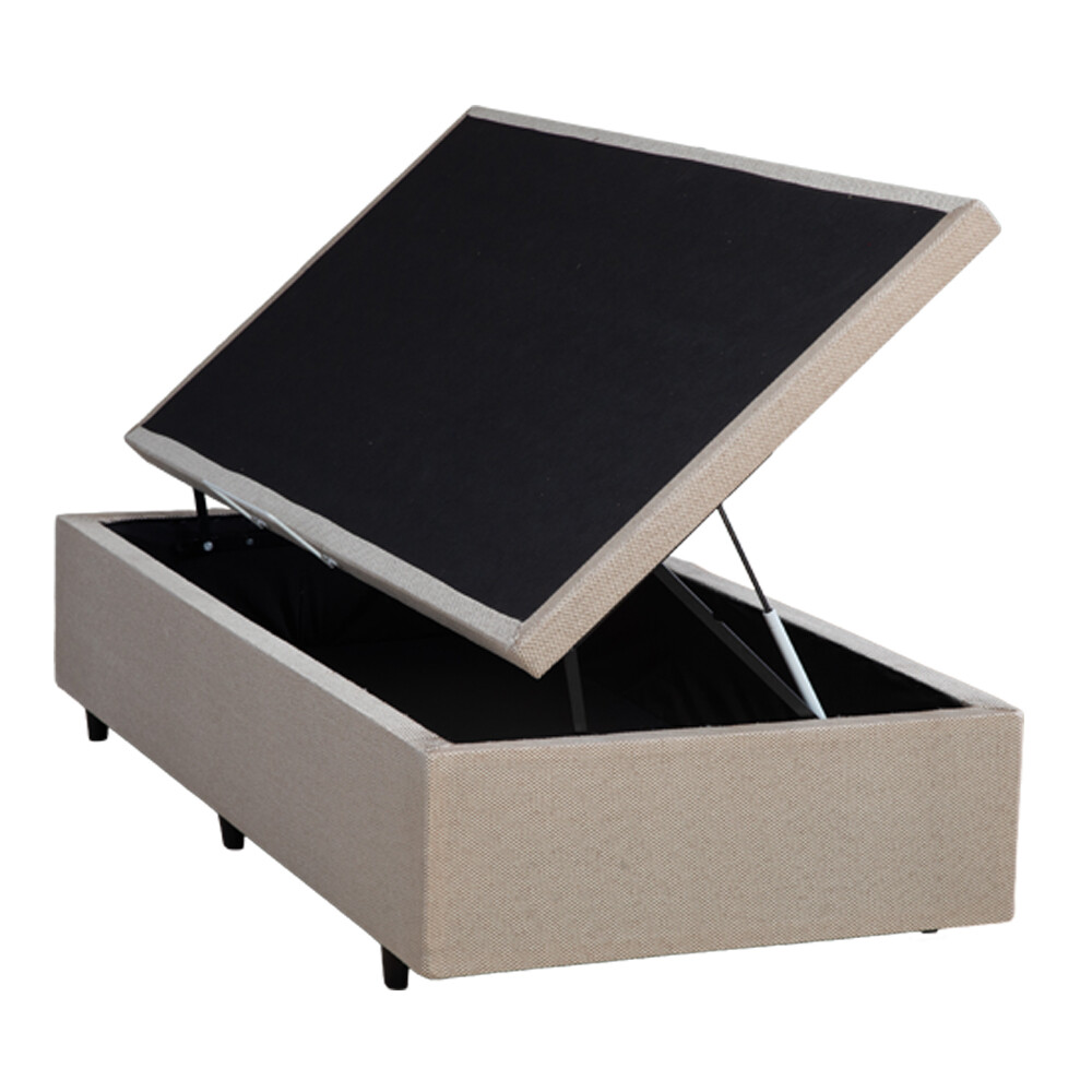 BOX BAÙL 1 PLAZAS BASE DE SOMMIER GUARDARROPA CAMA CON APERTURA LATERAL BEIGE