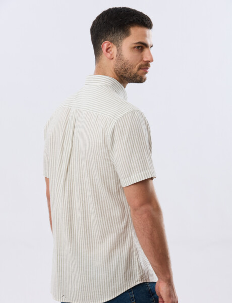 CAMISA RAYADA DE LINO Verde