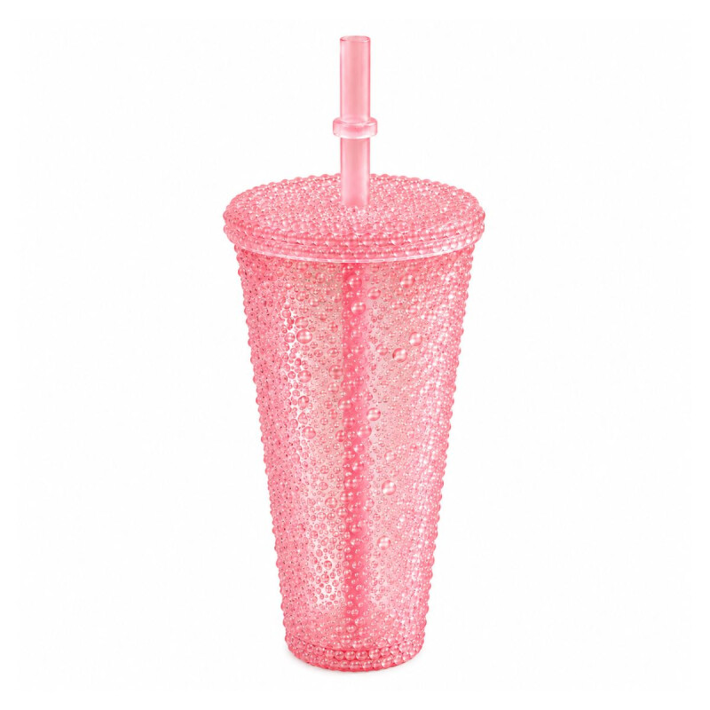 Vaso con Tapa y Sorbito 250ml Rosa
